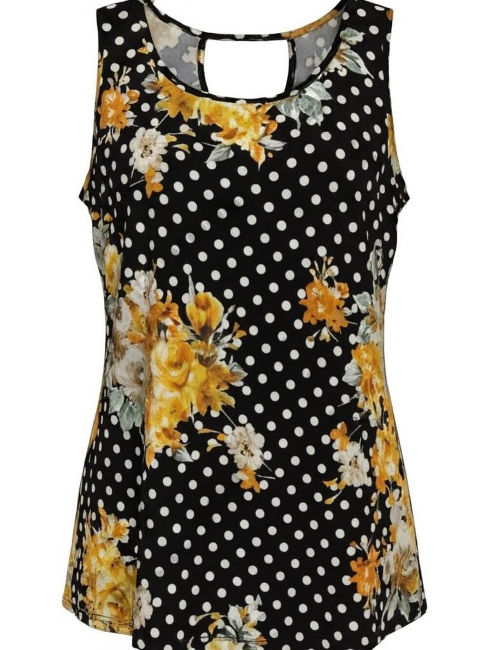 Wilde Black Women's Floral Polka Dot Sleeveless Blouse L